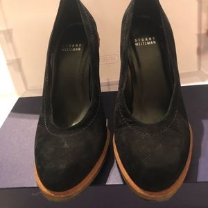 Stuart Weitzman suede black wedge shoes